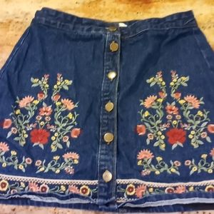Miami Denium Floral Embroidery Skirt